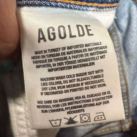AGOLDE Blue Mia Mid Rise Distressed Straight Leg Jeans Sz 26 - Picture 7 of 13